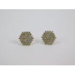 A pair of 9ct gold and diamond cluster earrings, 1ct, 2.07g gold, with certificate.