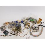 Silver and costume jewellery, including bracelets and bangles, floral and other necklaces,