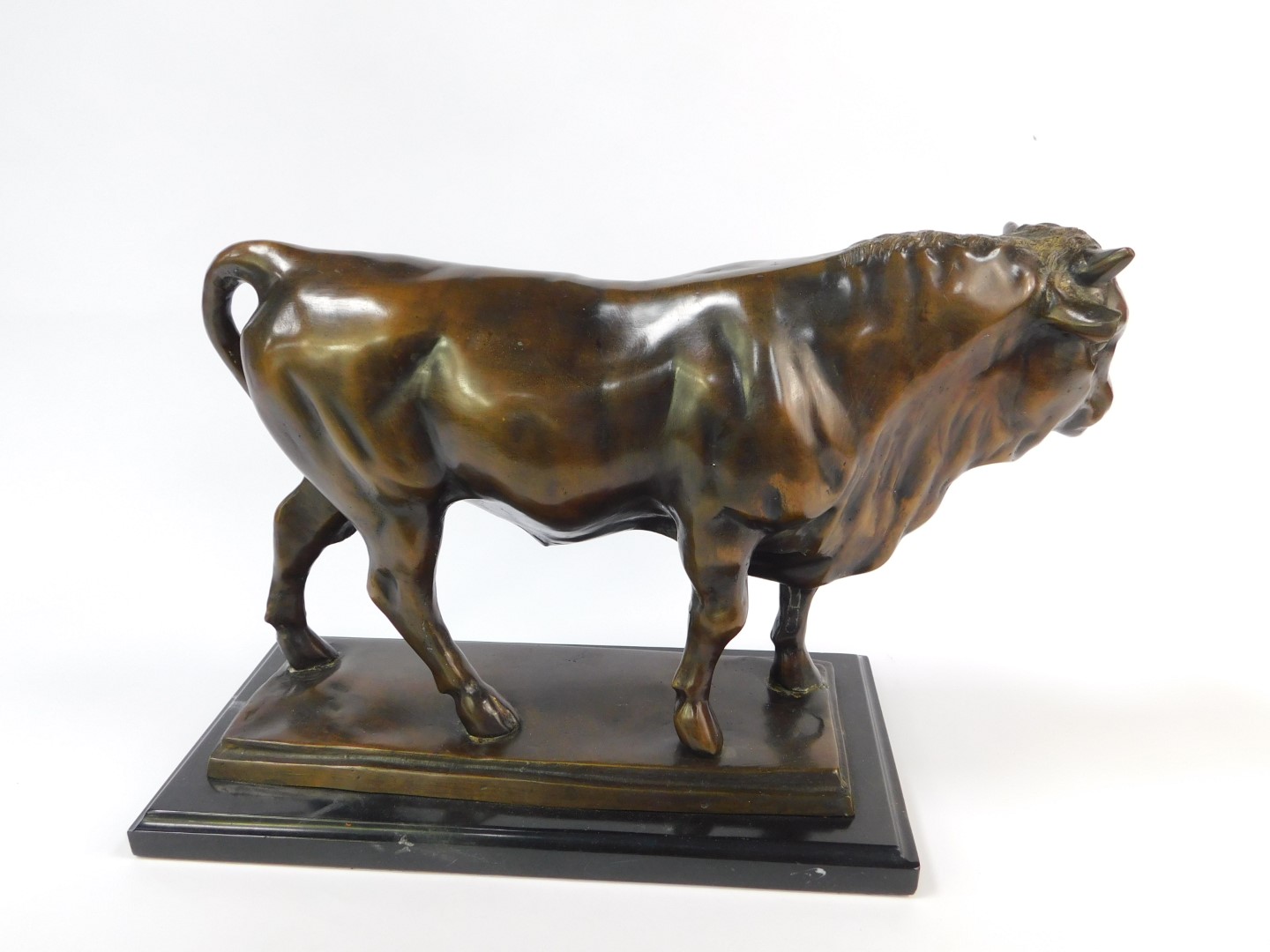 A bronze cast figure of a bull, modelled in standing pose, on a rectangular base, raised on a - Image 3 of 3