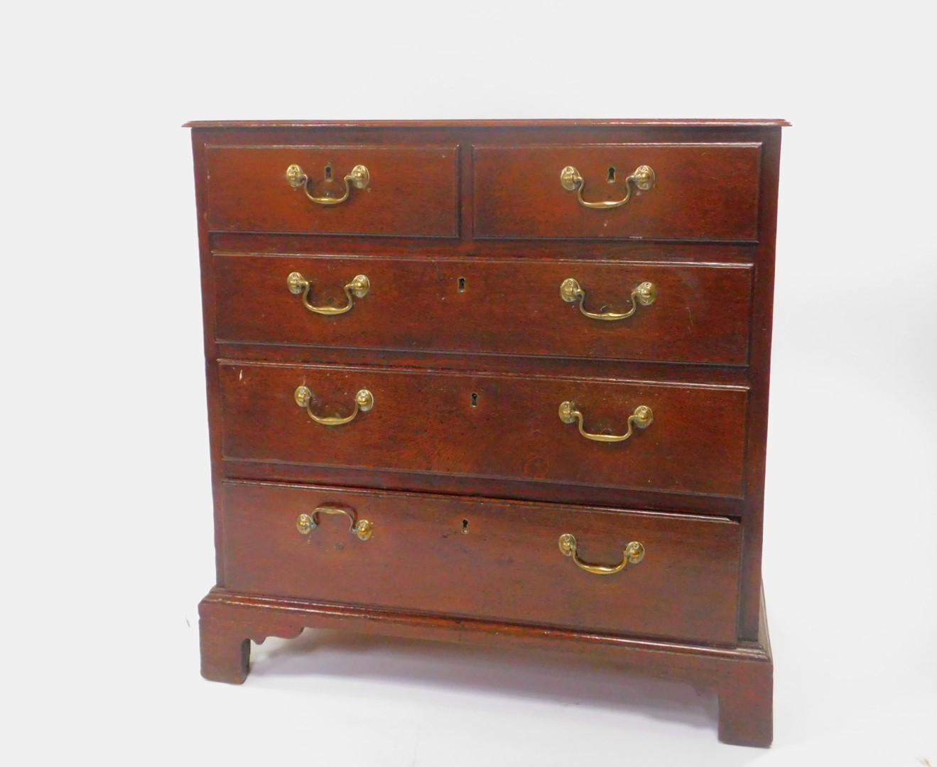 A George II oak chest, of two short over three long drawers, raised on bracket feet, 88cm High, 86cm - Image 2 of 5