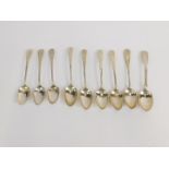 A set of five George III silver teaspoons, monogram engraved, London 1797, and four further