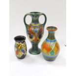 A Gouda pottery vase, decorated in the Rhodinan pattern, of twin handled baluster form, No. 679,