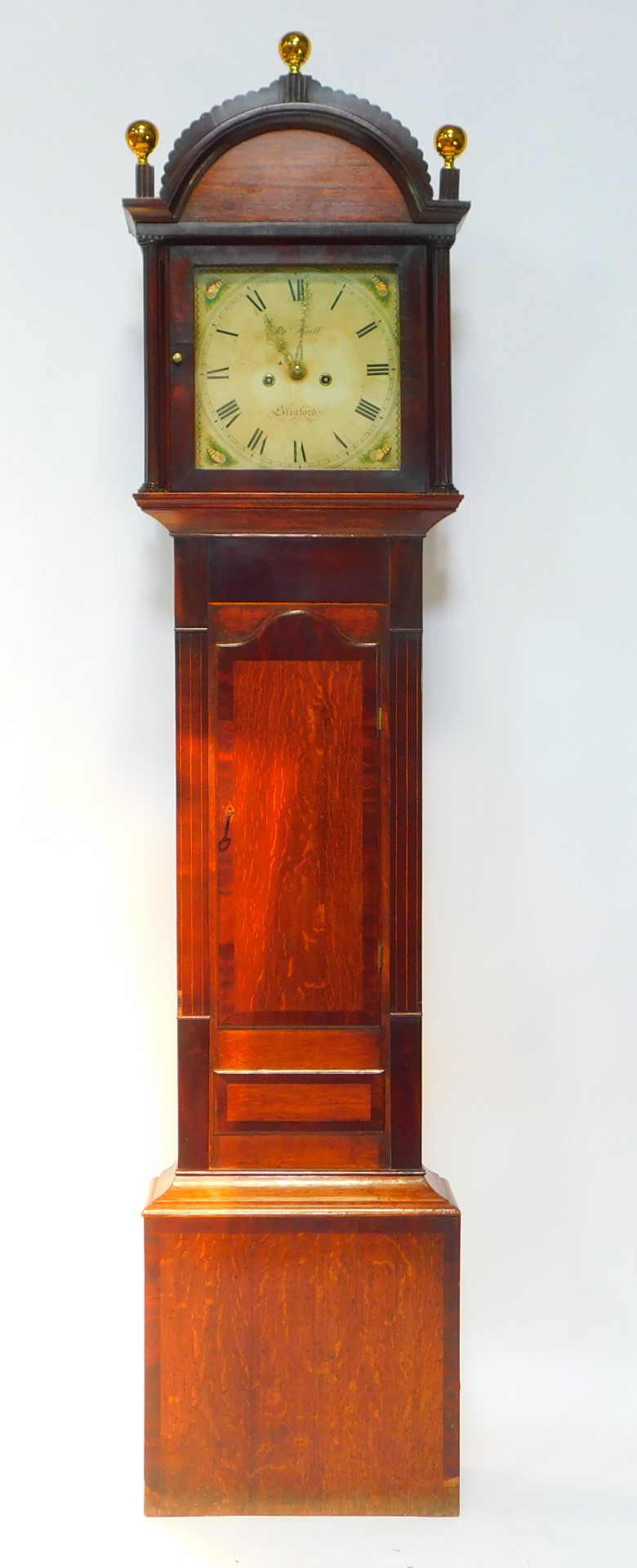 Jonathan Hall of Sleaford. A Georgian oak and mahogany crossbanded longcase clock, rectangular