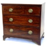 A 19thC mahogany chest of drawers, the top with a moulded edge above three drawers each with oval