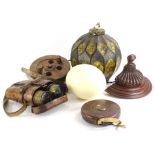 A collection of items, to include a Persian style papier mache globular table lamp, a mahogany