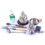 A collection of mainly silver plated items, to include a resin Brunel figure of hotei 'created