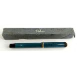 A Parker Lucky Curve lady fountain pen, in turquoise with gold plated mounts and ring top for a