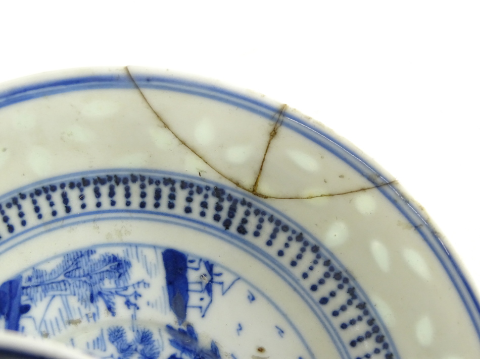 A Chinese blue and white porcelain cabinet cup and saucer, 15cm diameter, probably late Qing period, - Image 2 of 2