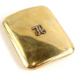 A 9ct gold cigarette case, of plain curved design, bearing embellished H initial to the front set