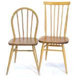 Two Ercol light elm and beech kitchen chairs, one with a shaped back, the other with a rectangular