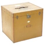 An early 20thC Maple and Company Limited brown canvas and leather trunk, bearing initials ADB,