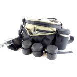 A Low Pro camera bag, and three Leica lens cases, a Leica flash gun in original box and various Hoya