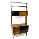 A G Plan E. Gomme design mahogany and ebonised side cabinet, with the top configured with shelves, a