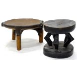 Tribal Art. An African tribal stool, of circular dished form, with ebonised border, carved with