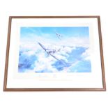 After Robert Taylor. Spitfire, artist signed print, also signed by Douglas Bader and Johnnie