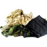 Two boxes of miscellaneous army and other camouflage uniform, and some accessories.