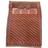 A Persian type prayer rug, with a geometric design, arch to one end and decorated with five