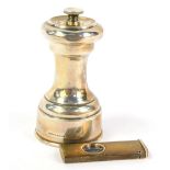 A silver pepper mill by Mappin & Webb, Birmingham assay and a silver cigar cutter (2).