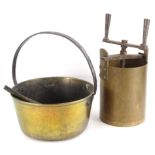 A collection of metalware, to include a heavy duty brass and iron kitchen type press, a pair of