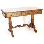 A William IV rosewood library table, the rectangular top with a gadrooned edge, above two frieze