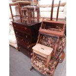 A Stag chest of drawers, stool, small Eastern nest of three tables, Ercol type cottage armchair,