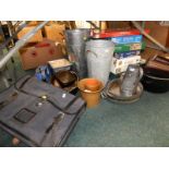 Miscellaneous items, to include galvanised plant holders, jigsaws, kitchen items, canvas and leather