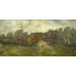 19thC British School. Naive rural scene, oil on canvas, 29cm x 59cm.