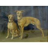 J. Heibol (19thC/20thC). Study of two whippets, oil on canvas, signed and dated 1927, 55cm x 72cm.