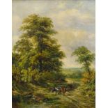 H.W. Reed (19thC). Driving cattle in country landscape, oil on board, signed, 54.5cm x 42.5cm.