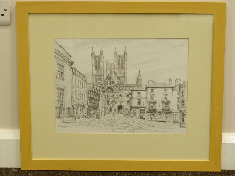 •B. Raynor (20thC). Lincoln Castle Square, drawing, signed, 28.5cm x 39cm. - Image 2 of 4