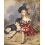 Emily Scott (act.1826-1860). Portrait of a young girl sitting with a dog, watercolour, signed, 35.