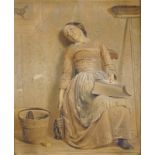 George Elgar Hicks (1824-1914). Sleeping maid, watercolour, signed and dated 1856, 29.5cm x 23.5cm.