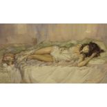 •Francis A. Boxall (20thC). Verity reclining, watercolour, signed and inscribed verso, Verity,