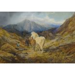 Edgar E. West (act c.1857-c.1892). Boy and horse in mountain landscape, watercolour, signed, 66cm