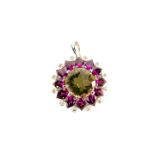 A silver lemon quartz Rhodolite garnet and white topaz pendant, lemon quartz 6.17cts, with