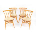 Four beech and elm candlestick kitchen dining chairs.