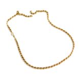 A 9ct gold rope twist neck chain, on a bolt ring clasp, 7.2g. (AF)