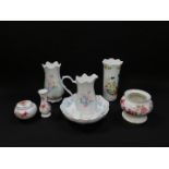 Aynsley porcelain vases and bowls, decorated in the Little Sweetheart Elizabeth Rose and Cottage