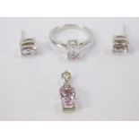 A silver and Mavi kunzite ring, size L/M, together with a pair of kunzite earrings and a kunzite and