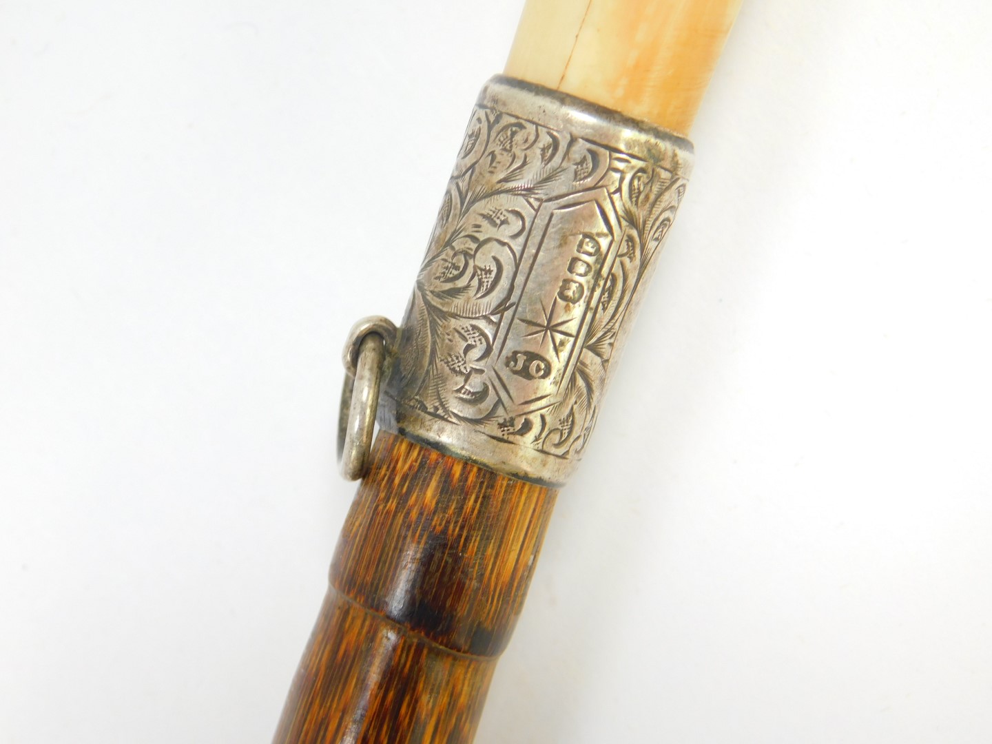 A Victorian lady's partridge wood walking cane, with an ivory handle carved with flowers and leaves, - Image 4 of 4