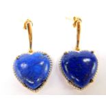 A pair of silver gilt and Sar-i-Sang lapis lazuli earrings, of heart shaped form, with certificate.