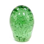 A Victorian green glass dump paperweight, with cascading air bubble inclusions, 14cm high.