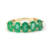 A 9ct gold and Zambion emerald five stone ring, 2.16cts, size L/M, 2.2g gold, with certificate.