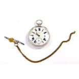 A Victorian gentleman's silver cased pocket watch, by H Stone, Leeds, open faced key wind, enamel