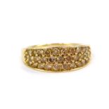 A 9ct gold and champagne diamond pave set ring, 1ct, size N/O, 2.99 gold, with certificate.