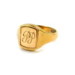 A 9ct gold and blue enamel Masonic signet ring, obverse showing set square and compass, reverse
