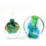 A Jane Charles studio glass paperweight, etched mark, 12cm high, together with a scent bottle and