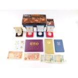 A penny collecting box, and a small collection of Victorian and later pennies, GB coinage pack 1970,