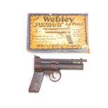A Webley junior air pistol, circa 1937, .177, serial no. J19004, boxed with catalogue and price