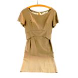A Jacques Hyme 1950's pale brown taffeta dress, with loose draped top and white silk under